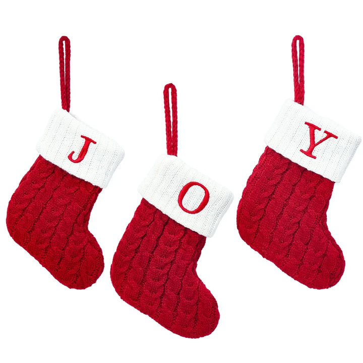 Xmas 2024 Decor Christmas Socks Knitting Snowflake Letter Stocking Christmas Tree Decoration Home 2025 New Year Ornament Gift