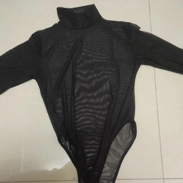 NEWJOINFUN Plus Size See Through Long Sleeve Black Bodysuits TOPS for Women Sheer Lingerie Sexy Nightclub Party summer Clothing