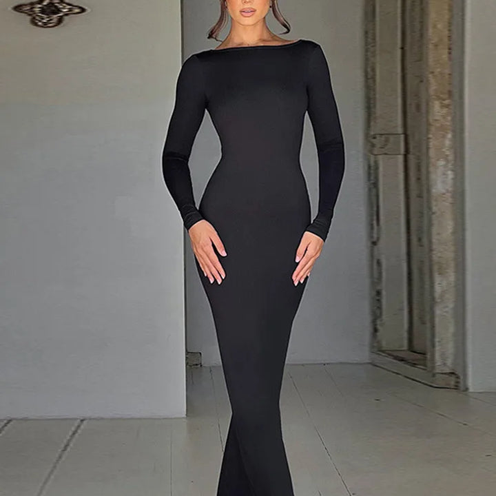 Hugcitar Spring Elegant Long Sleeve Backless Solid Cuched Sexy Bodycon Maxi Prom Dress Women Outfit Evening Party Festival Y2K