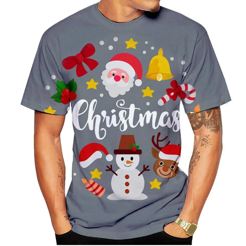 3D Print T Shirt For Men Comfortable Breathable Crew Neck Short Sleeve Unisex Casual Santa Claus Cartoon T-shirt Men's Clothing