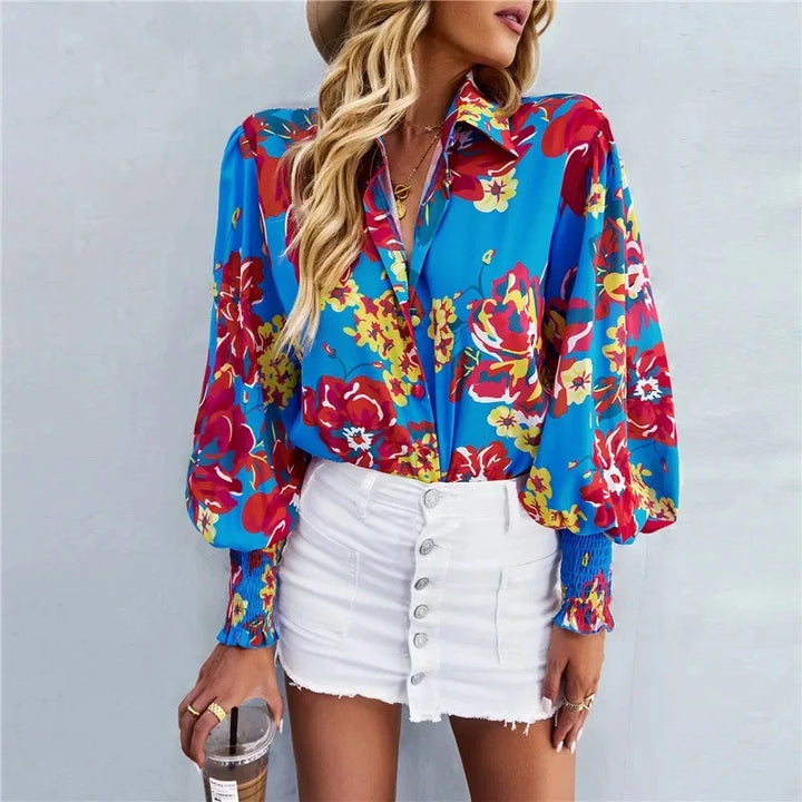 Fashionable Long Sleeve Printed Versatile Shirt For Women Autumn European And American Style Commuting Top With Button