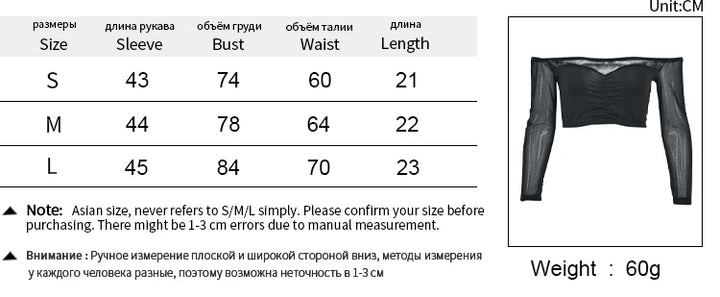 Sexy Black T-shirt Women Autumn New Streetwear Long Sleeves Slash Neck Simple Tees Casual Fashion Mesh Patchwork Basic Crop Top