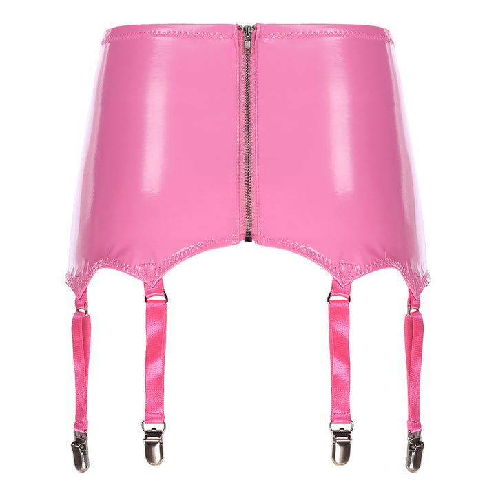 Womens Garters Suspender Belt Skirts Ladies Wet Look Patent Leather Garters with Metal Clips Clubwear Costume Underwear