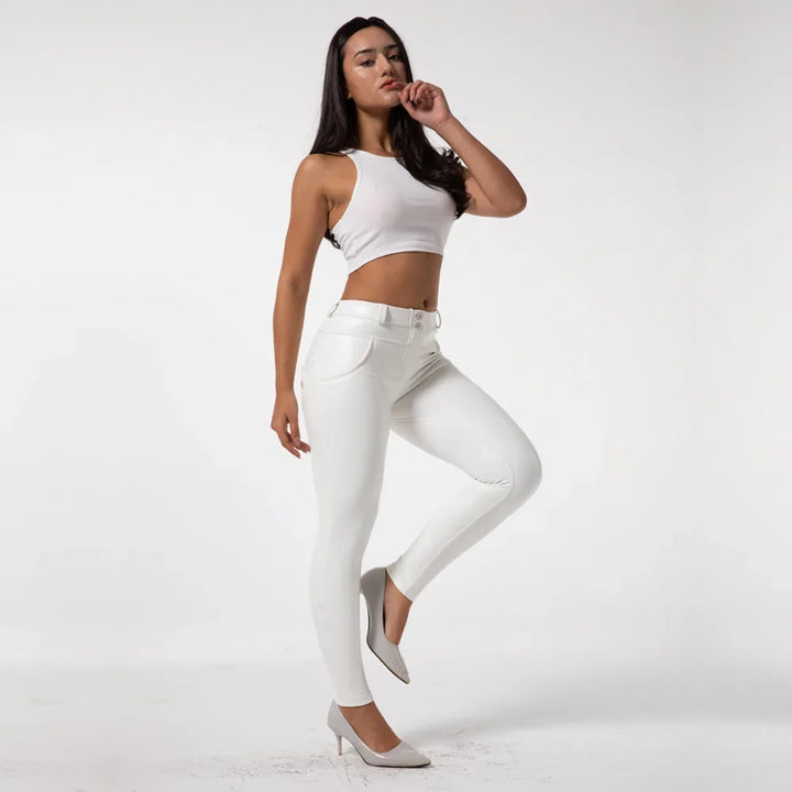 Shascullfites Melody Black Faux Leather Pants Womens Shape Pants Tall Leather Jeans Bright Leggings with Fleece Dropshipping