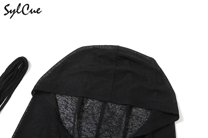 nibber 2024 Summer High Street Travel Cool Confident Black Mysterious Sexy Open Avant-garde Sexy Hot Cool Women's Hooded Dress