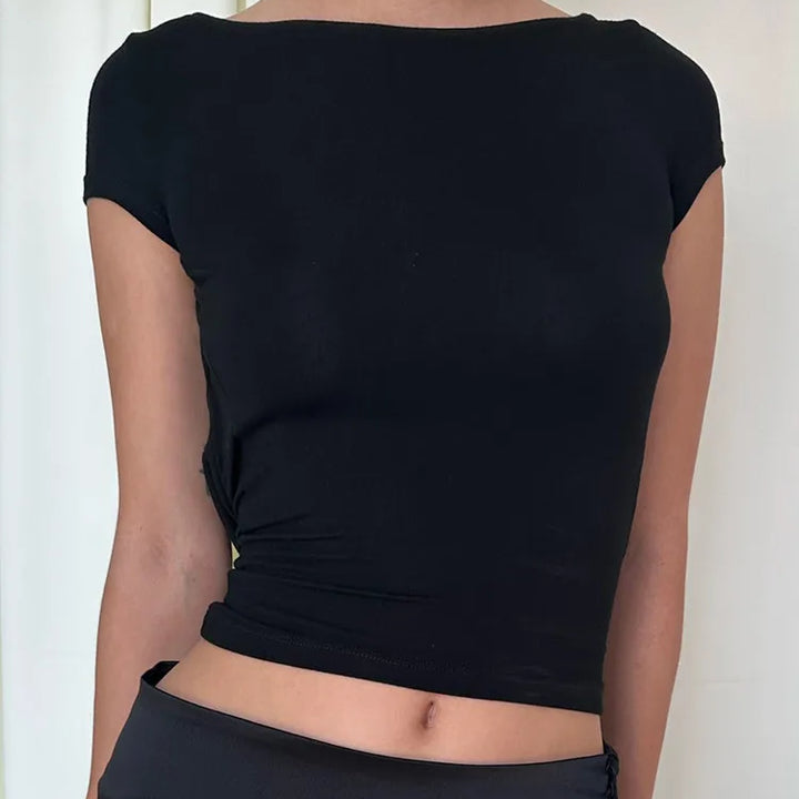 Hugcitar 2024 Spring Short Sleeve Backless Transparent Slip Sexy Slim Crop T-Shirt Top Women Fashion Clothes Vacation Nightclub