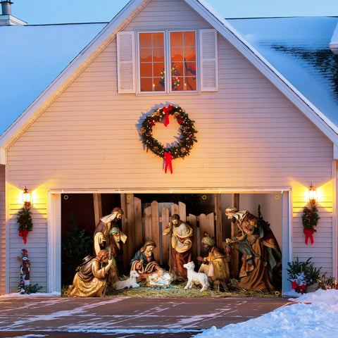 Halloween Christmas Banner Garage Door Decoration Large Garage Door Set Halloween Christmas Photo Background