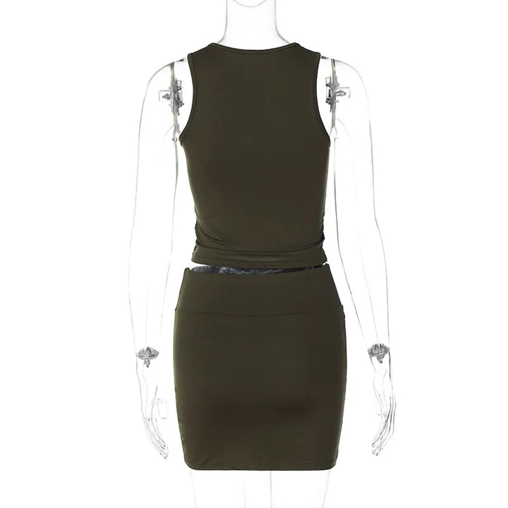 Dulzura Women 2024 Autumn Tank Tops Mini Skirts Party Club Streetwear Two Piece Matching Sets Wholesale Items For Business S3211