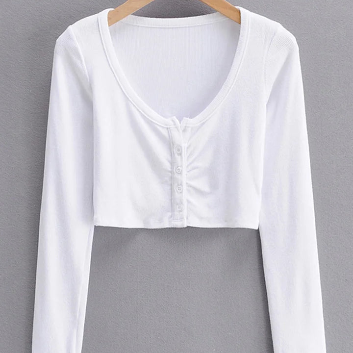 Slim V-neck Long Sleeve Bottomed Womens Tops And Blouses High Street Solid Color Open Navel Cardigan