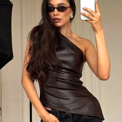 2024 Fall Snd Winter New Pure Color Slim Sleeveless One-Shoulder Slanting Collar Zipper Show Thin Jacket