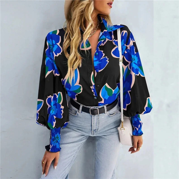 Fashionable Long Sleeve Printed Versatile Shirt For Women Autumn European And American Style Commuting Top With Button