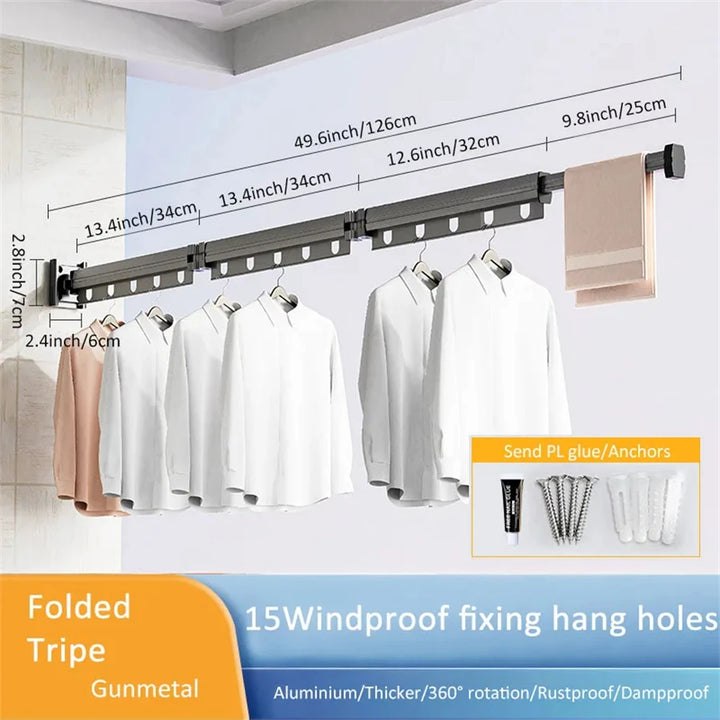 Aluminum Alloy Folding Drying Rack Space Saver Clothes Dryer Wall-mounted Collapsible Drying Rack No Balcony Clothes Hanger