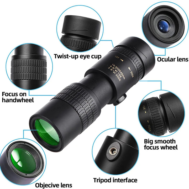 Outdoor 300X40 Zoom Len Spin Monoculars Professional Long Range Telescope Mobile Phone Photo Binoculars