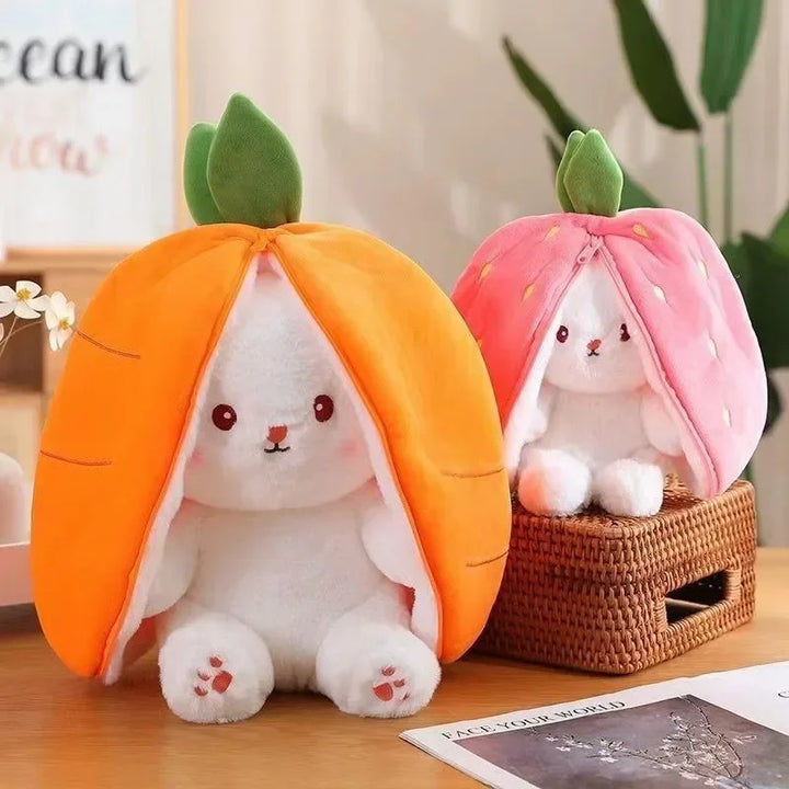 25cm Strawberry Cute Carrot Rabbit Plush Toy Stuffed Creative Into Fruit Transform Baby Cuddly Bunny Doll for Kid Birthday Gift