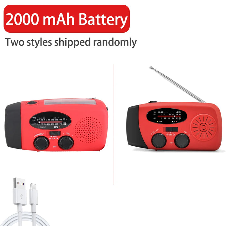 Solar rechargeable radio Radio with LED light Hand rechargeable emergency light Outdoor Adventure waterproof emergency light