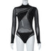 Women Sexy Sheer Mesh Bodysuit Street Clubwear Long Sleeve Turtleneck Patchwork Slim Fit Leotard Tops Fashion Bodysuits