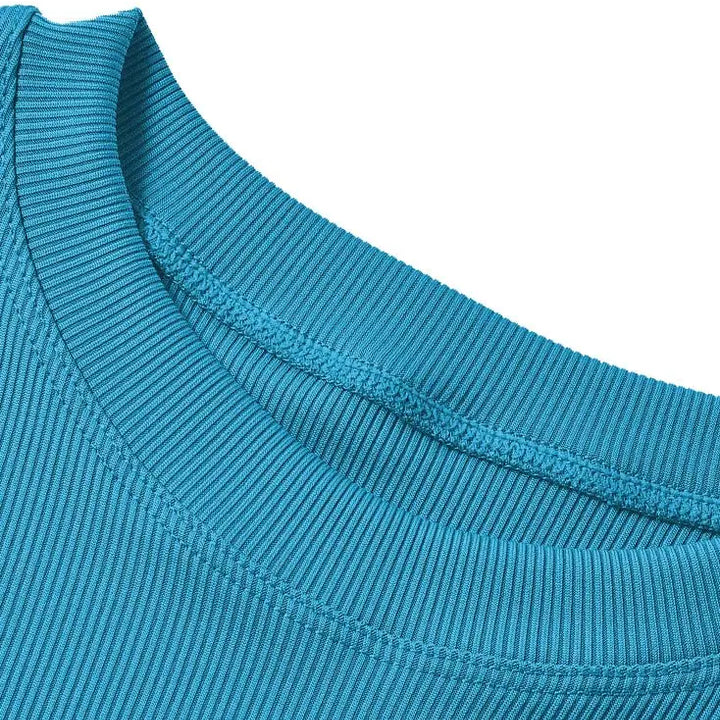 Lounge Wear Ribbed Casual 2 Piece Summer Shorts Set For Somen Short Sleeve Top+Elastic outfits