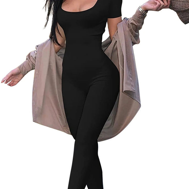 Women's Rompers Short Sleeve Solid Skinny Bodycon Jumpsuits Fashion Sports Fitness Casual Activity Streetwear Overalls