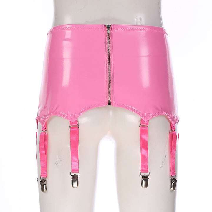 Womens Garters Suspender Belt Skirts Ladies Wet Look Patent Leather Garters with Metal Clips Clubwear Costume Underwear