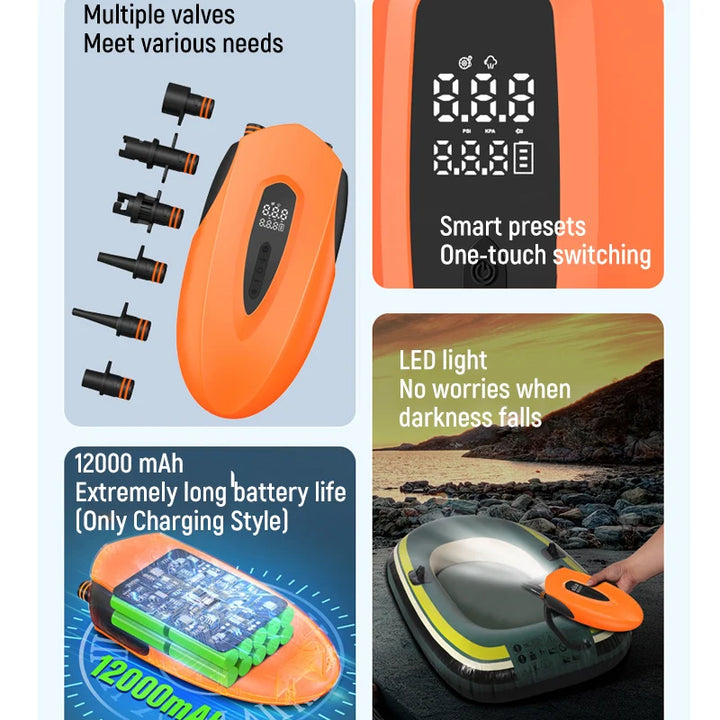 Wireless Electric Air Pump for SUP High Volume Portable Inflator Dual Function Boat Air Compressor Boat Inflatable Pump