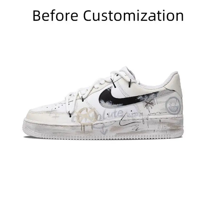 【Customize】Nike Air Force 1 Skateboarding Shoes Women's Low-top Grey/white/yellow Sneakers shoes DD8959-100