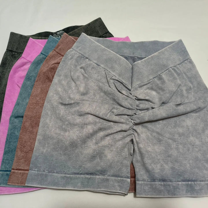 Sports High Waist Leggings Women V-back Waist Tights Stretchy Slim Yoga Fitness Set Seamless Short Sleeve Shorts and Pants Set