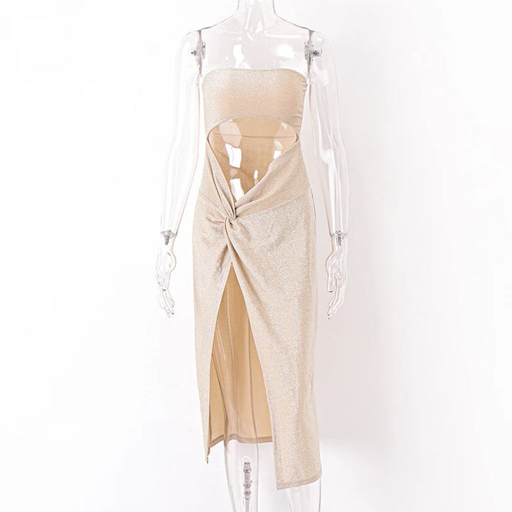 WhereMery Sexy Sleeveless Slit Dress Hollow Out Elegant Skinny Women Long Dresses Summer 2024 Fashion Ladies Party Club Vestidos