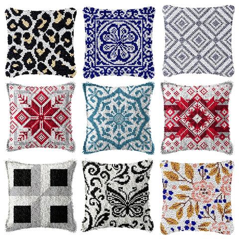 DIY Latch Hook Striped Plaid Cushion Pillowcase Canvas Crocheting Carpet Embroidery Carpet Latch Hook Kit Knitted Knot Pillows