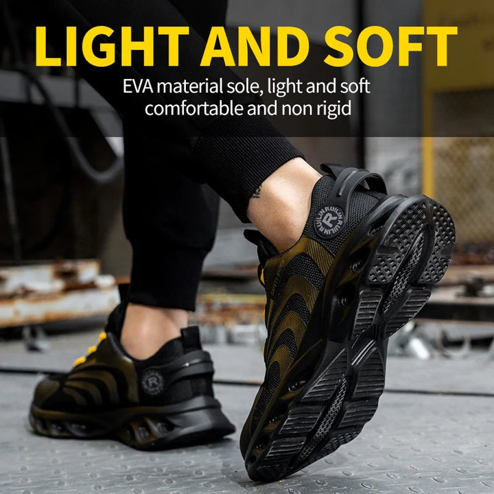 Men's Safety Shoes Steel Toe Anti-Puncture Work Shoes Man And Safety Sneaker Rotating Button Lighweight Men's Work Shoes