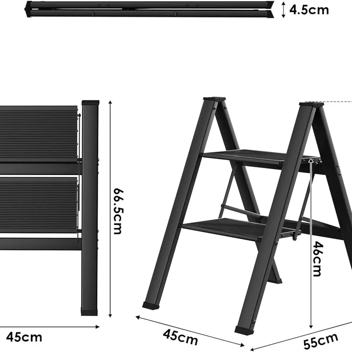 Aluminium 3-4 Step Ladder with Wide Steps Lightweight Folding Ladder Portable Slim Step Stool Safety Household Ladder Stepladder