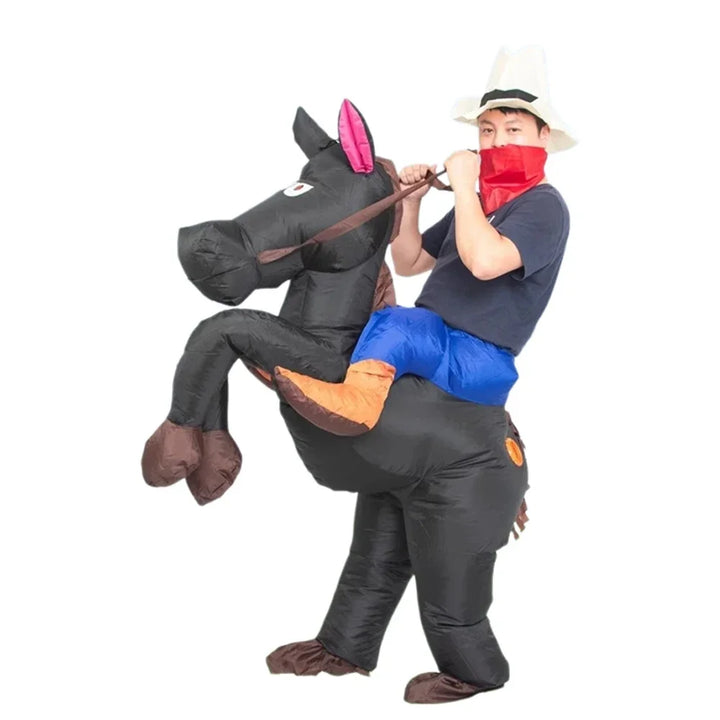 Adult Children Western Cowboy Riding Inflatable Costume Little Grey Horse Bull Riding Bar Halloween Show Out Dress