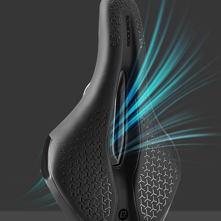 ROCKBROS Bicycle Saddle Hollow Breathable Shockproof Cycling Seat PU Non-Slip Leather Cushion Lightweight MTB Road Bike Saddle