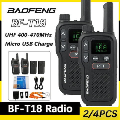 BF-T18 Baofeng Mini Walkie Talkie UHF 400-470MHz USB Charge Portable Two Way Radio 2 PTT Button 16 Channels Long Range Ham Radio