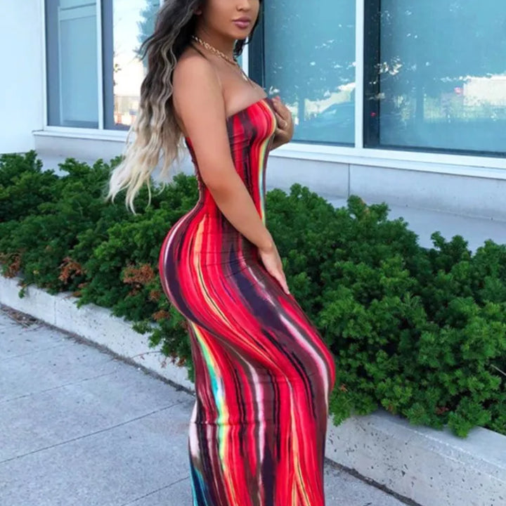Spring And Summer Dresses For Women Chest Wrap Printed Off Shoulder Bandage Slim Sexy Long Dress 2023 New Fashion party MsChuh