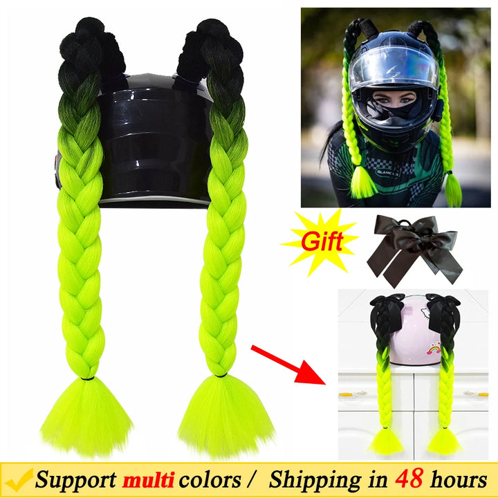 2pcs/pair New Motorcycle Helmet Braids Woman Braids Wig For Motorbike Helmets 164 colors Twist Dual Pigtail Ponytail With Sucker