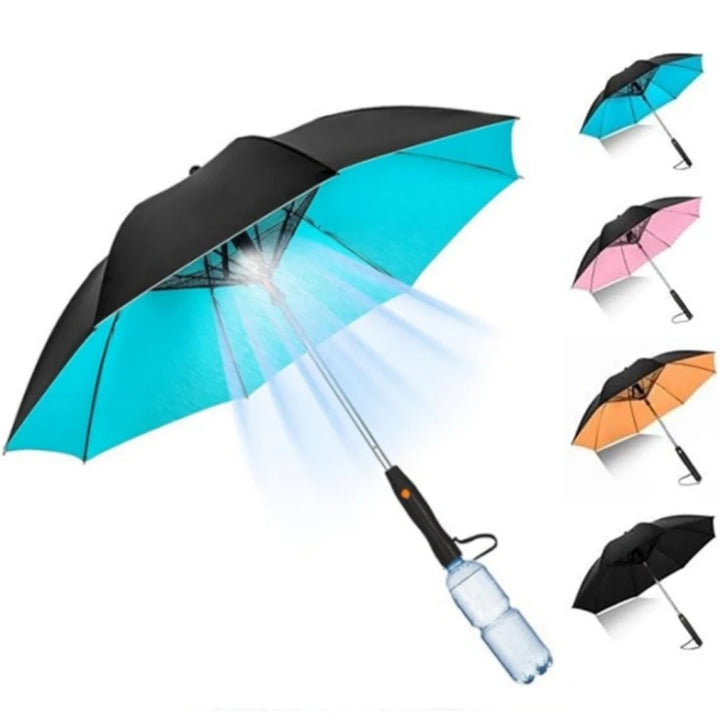 Golf Rain Umbrella Sun UV Protection Water Spray Cooling Fan Beach Umbrella Reinforced Rain Umbrella with Fan and Mister