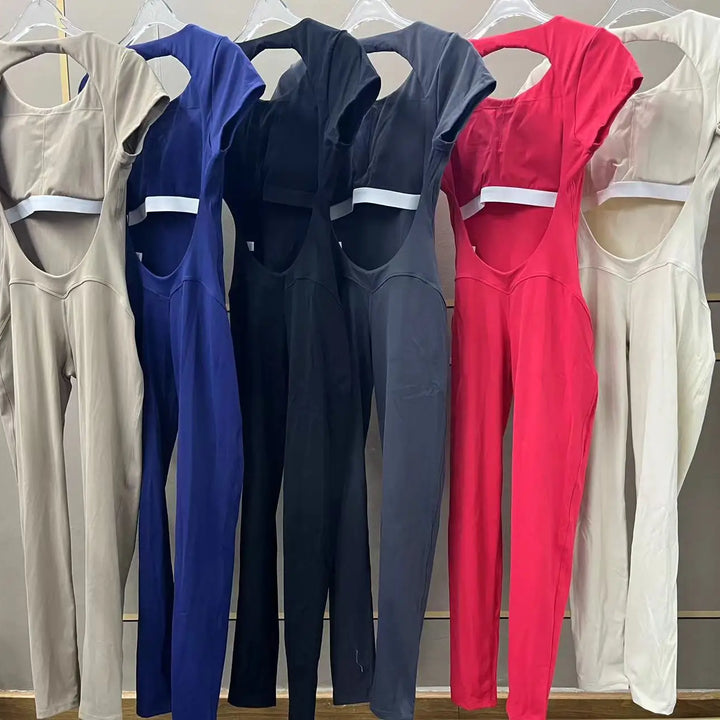 Yoga Set Sexy Backless One-piece Suit Female Rompers Quick Dry Yoga Clothing Workout Bodysuits Flared Sports Jumpsuit Women
