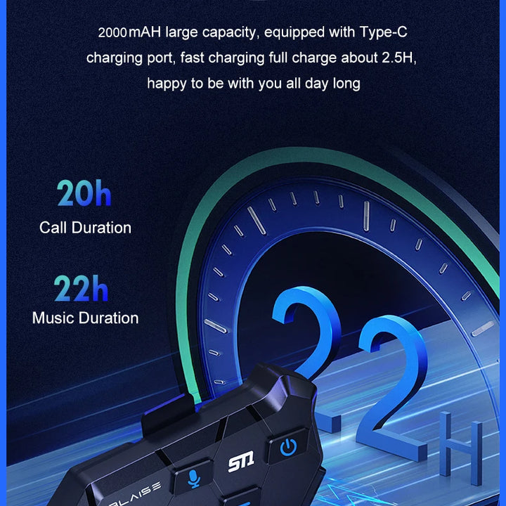 Y10 Motorcycle Helmet Bluetooth Headset 2000Mah Super Long Standby Wireless Hands-free Waterproof Motorbike Earphone