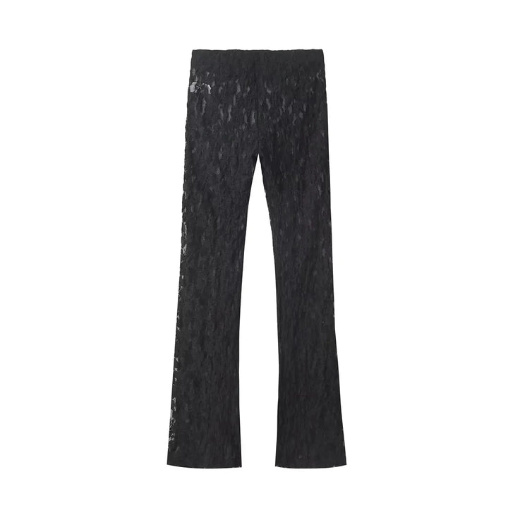 TRAFZA Womens Lace Pants Sets Slim Jumpsuits Top + High Waist Trousers Sexy Lady Floral Lace Translucent Y2k Bodysuit Suits