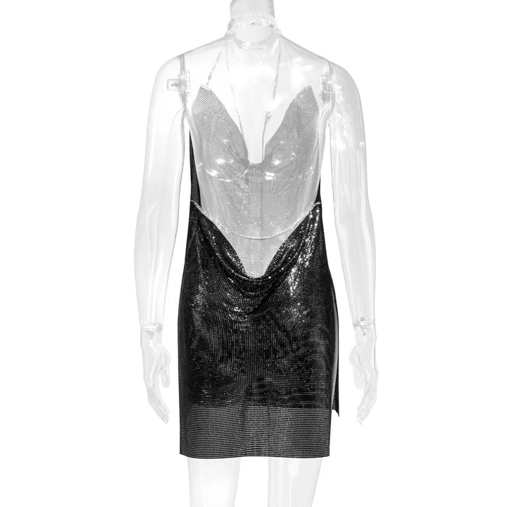 Sexy see through Chain Sequin summer dress women backless mini birthday party dress night club outfits evening dresses vestidos