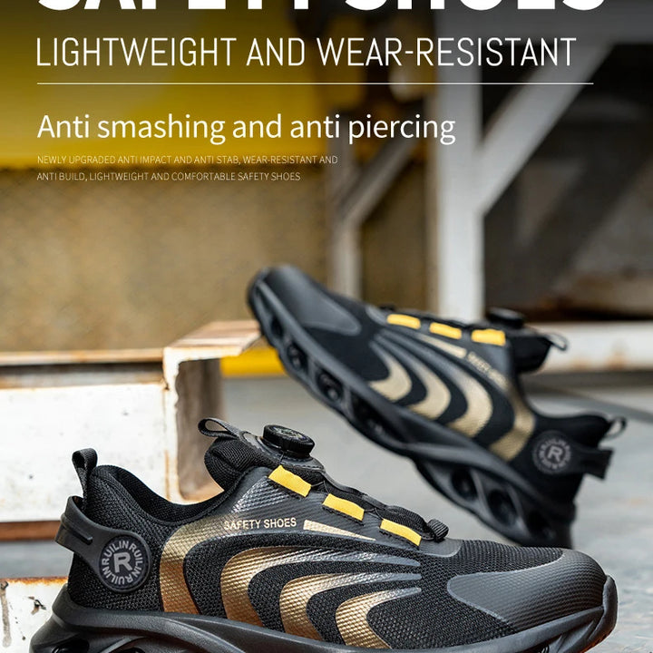 Men's Safety Shoes Steel Toe Anti-Puncture Work Shoes Man And Safety Sneaker Rotating Button Lighweight Men's Work Shoes