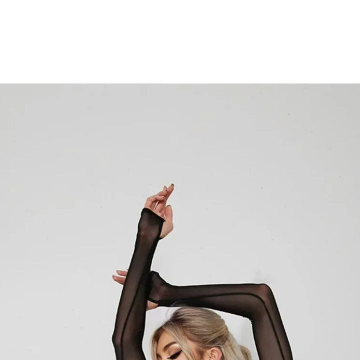 Women Latin Dance Body Top Black Mesh Conjoined Backless Cross Belt Pair It with Dance Dress Lingerie Training Performance
