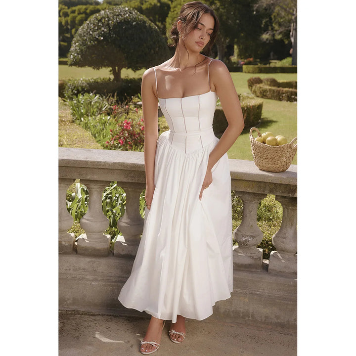 Mingmingxi Summer Elegant Dresses for Women 2024 New Arrivals White Long Party Dresses Hollow Out Flare Female Clothing