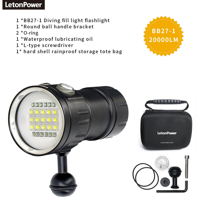 Professional Underwater Photography Light Highlight 20000Lumens Diving Flashlight Underwater 100M Waterproof Video Fill Light