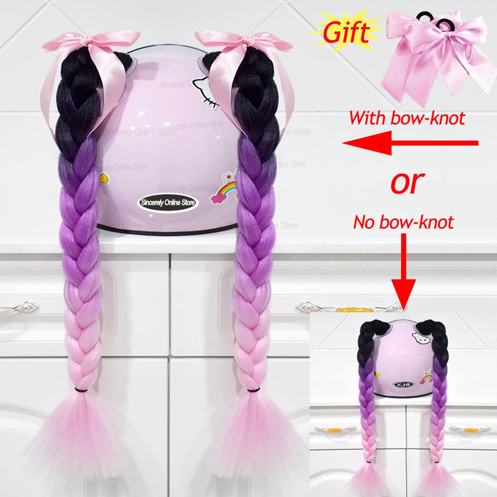 2pcs/pair New Motorcycle Helmet Braids Woman Braids Wig For Motorbike Helmets 164 colors Twist Dual Pigtail Ponytail With Sucker
