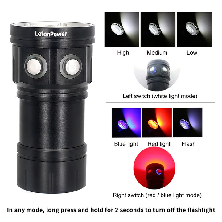 Professional Underwater 27 LED Photography Light Highlight Lamp 20000Lumens Diving Flashlight 100M Waterproof Video Camera torch