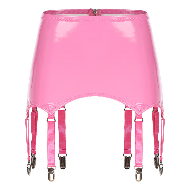 Womens Garters Suspender Belt Skirts Ladies Wet Look Patent Leather Garters with Metal Clips Clubwear Costume Underwear