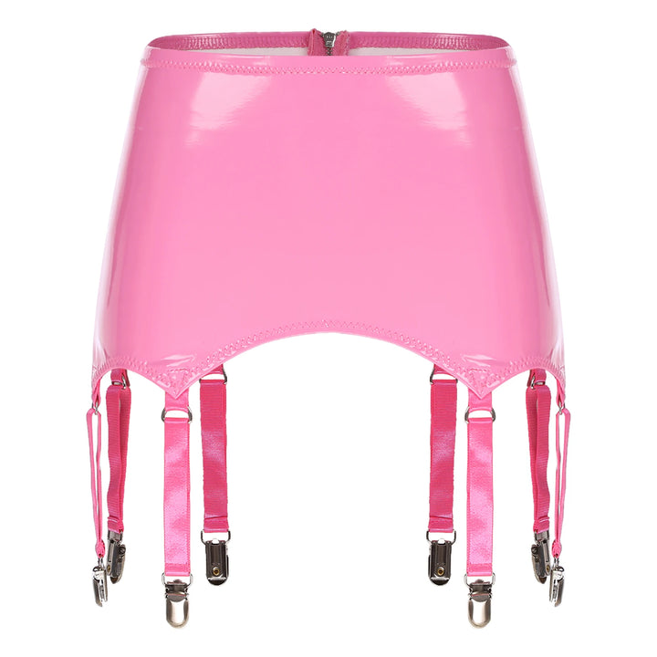 Womens Garters Suspender Belt Skirts Ladies Wet Look Patent Leather Garters with Metal Clips Clubwear Costume Underwear