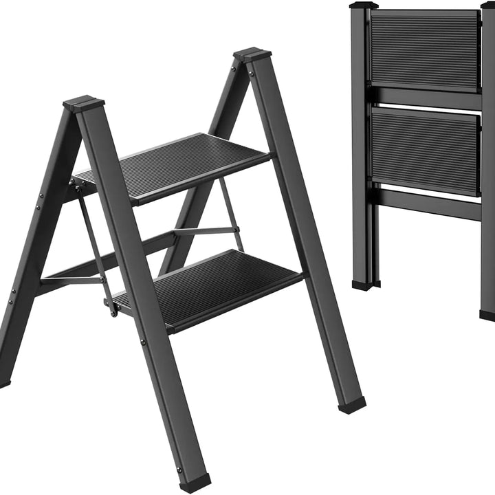 Aluminium 3-4 Step Ladder with Wide Steps Lightweight Folding Ladder Portable Slim Step Stool Safety Household Ladder Stepladder