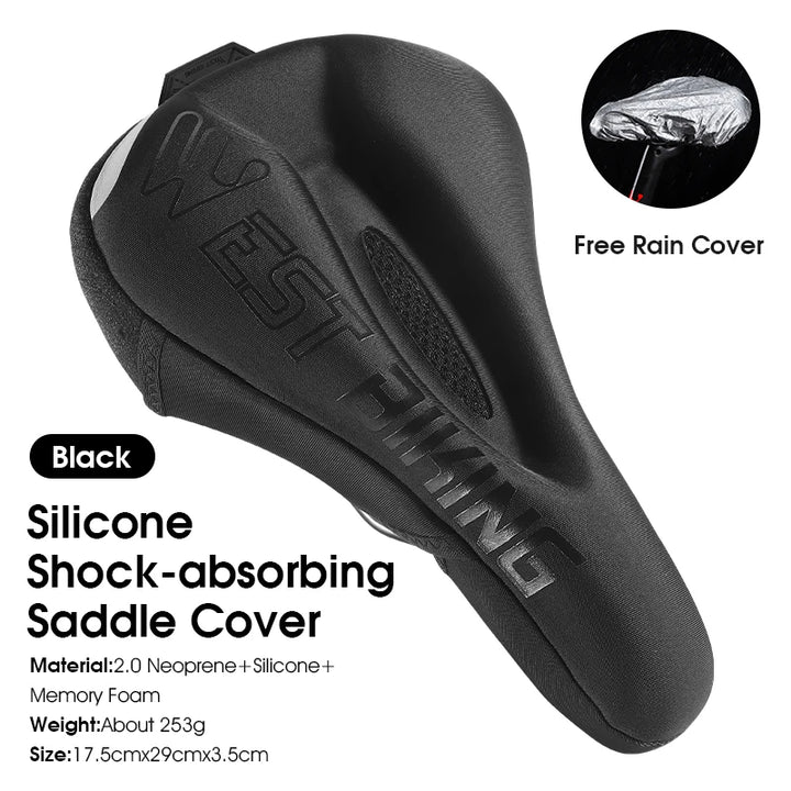 WEST BIKING Comfortable Bicycle Saddle Cover Breathable Rebound Silicone Foam Bike Seat Cover With Rain Cover Bike Accessories